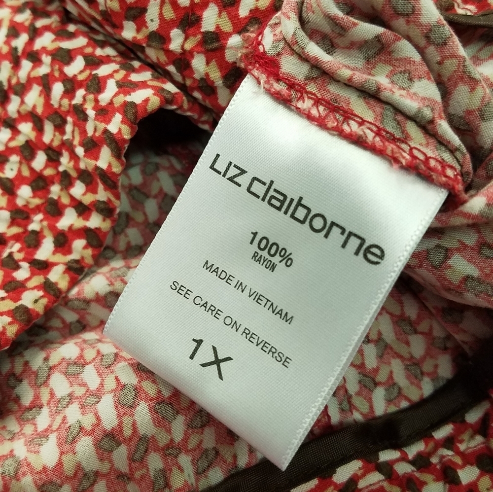 Liz Claiborne Woman Red & Brown 1X 100% Rayon - Picture 5 of 7
